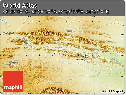 Physical Map of the Area around 33° 14' 5" S, 23° 52' 30" E