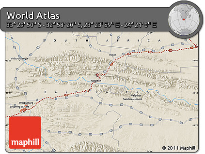 Shaded Relief Map of the Area around 33° 14' 5" S, 23° 52' 30" E