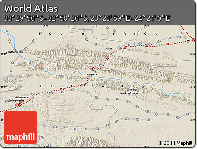 Shaded Relief Map of the Area around 33° 14' 5" S, 23° 52' 30" E