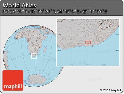 Gray Location Map of the Area around 33° 14' 5" S, 24° 43' 30" E