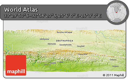 Physical Panoramic Map of the Area around 33° 14' 5" S, 25° 34' 30" E