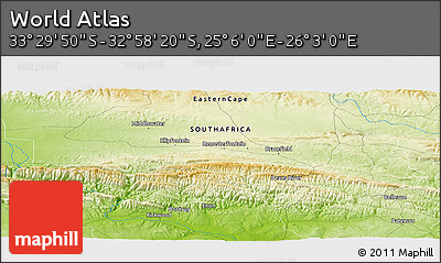 Physical Panoramic Map of the Area around 33° 14' 5" S, 25° 34' 30" E