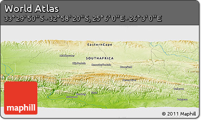 Physical Panoramic Map of the Area around 33° 14' 5" S, 25° 34' 30" E