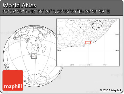 Blank Location Map of the Area around 33° 14' 5" S, 26° 25' 29" E