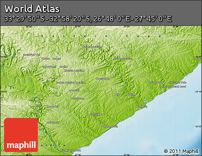 Physical Map of the Area around 33° 14' 5" S, 27° 16' 29" E
