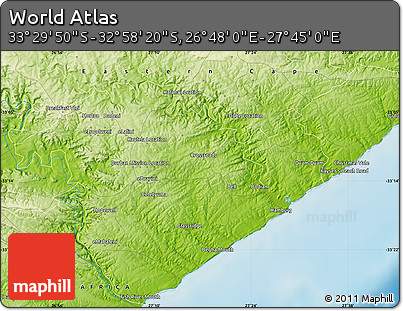 Physical Map of the Area around 33° 14' 5" S, 27° 16' 29" E