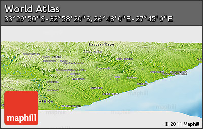 Physical Panoramic Map of the Area around 33° 14' 5" S, 27° 16' 29" E