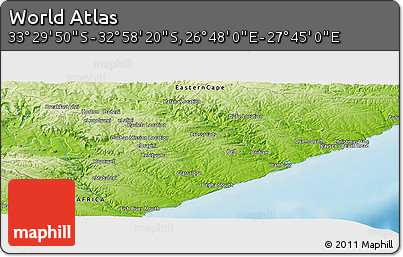 Physical Panoramic Map of the Area around 33° 14' 5" S, 27° 16' 29" E