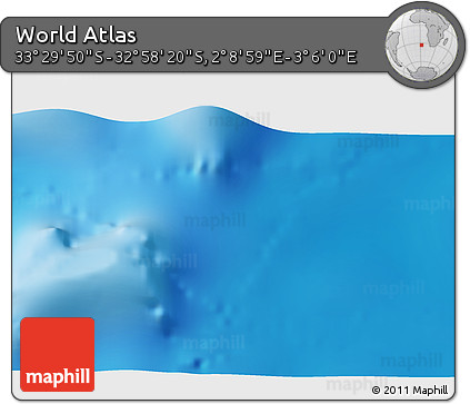 Physical 3D Map of the Area around 33° 14' 5" S, 2° 37' 30" E