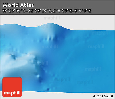 Physical 3D Map of the Area around 33° 14' 5" S, 2° 37' 30" E