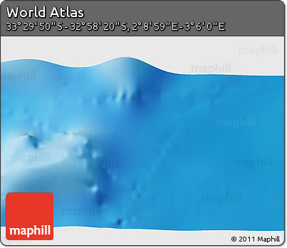 Physical 3D Map of the Area around 33° 14' 5" S, 2° 37' 30" E