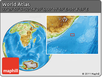 Physical Location Map of the Area around 33° 14' 5" S, 30° 40' 29" E
