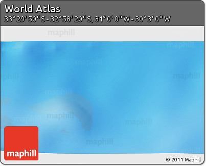 Physical 3D Map of the Area around 33° 14' 5" S, 30° 31' 29" W