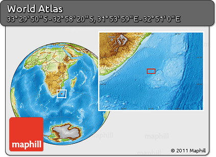 Physical Location Map of the Area around 33° 14' 5" S, 32° 22' 30" E
