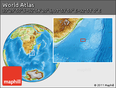 Physical Location Map of the Area around 33° 14' 5" S, 32° 22' 30" E