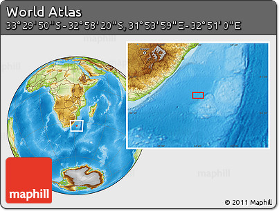 Physical Location Map of the Area around 33° 14' 5" S, 32° 22' 30" E