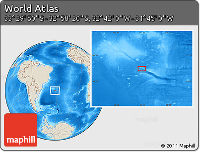 Shaded Relief Location Map of the Area around 33° 14' 5" S, 32° 13' 30" W