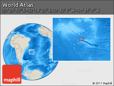 Shaded Relief Location Map of the Area around 33° 14' 5" S, 32° 13' 30" W