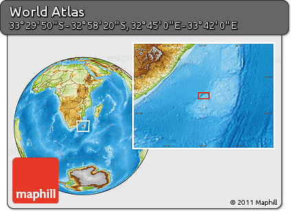 Physical Location Map of the Area around 33° 14' 5" S, 33° 13' 30" E