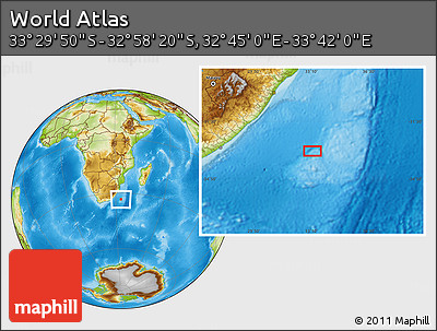 Physical Location Map of the Area around 33° 14' 5" S, 33° 13' 30" E