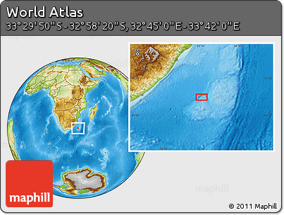 Physical Location Map of the Area around 33° 14' 5" S, 33° 13' 30" E