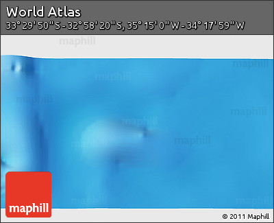 Physical 3D Map of the Area around 33° 14' 5" S, 34° 46' 29" W