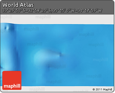 Physical 3D Map of the Area around 33° 14' 5" S, 34° 46' 29" W