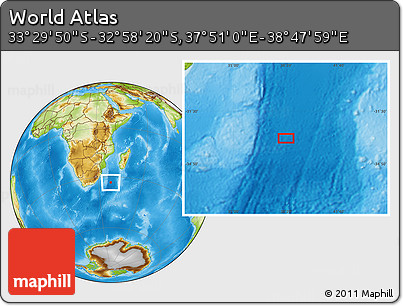 Physical Location Map of the Area around 33° 14' 5" S, 38° 19' 30" E
