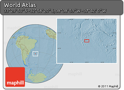 Savanna Style Location Map of the Area around 33° 14' 5" S, 38° 10' 29" W, hill shading