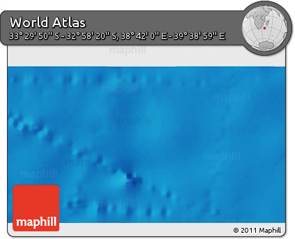 Shaded Relief 3D Map of the Area around 33° 14' 5" S, 39° 10' 29" E