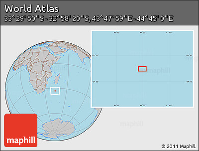 Gray Location Map of the Area around 33° 14' 5" S, 44° 16' 29" E