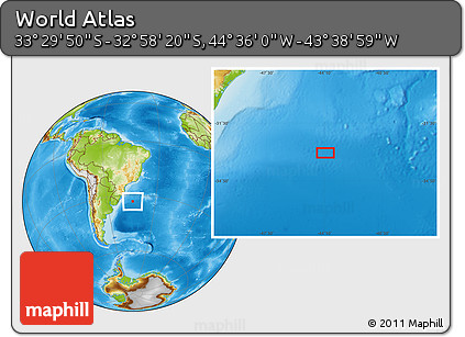 Physical Location Map of the Area around 33° 14' 5" S, 44° 7' 30" W