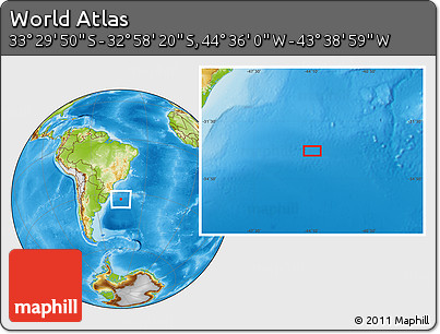 Physical Location Map of the Area around 33° 14' 5" S, 44° 7' 30" W