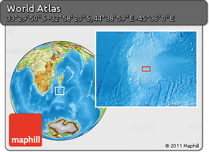 Physical Location Map of the Area around 33° 14' 5" S, 45° 7' 30" E