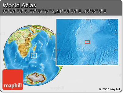 Physical Location Map of the Area around 33° 14' 5" S, 45° 7' 30" E