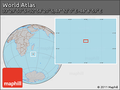 Gray Location Map of the Area around 33° 14' 5" S, 47° 40' 29" E