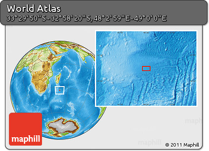 Physical Location Map of the Area around 33° 14' 5" S, 48° 31' 29" E