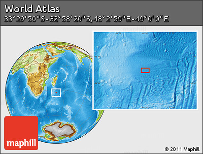 Physical Location Map of the Area around 33° 14' 5" S, 48° 31' 29" E