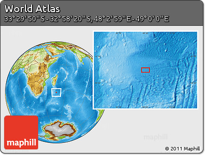Physical Location Map of the Area around 33° 14' 5" S, 48° 31' 29" E
