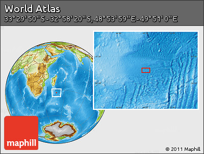 Physical Location Map of the Area around 33° 14' 5" S, 49° 22' 30" E