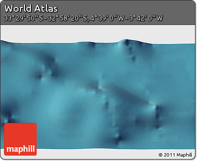 Satellite 3D Map of the Area around 33° 14' 5" S, 4° 10' 30" W