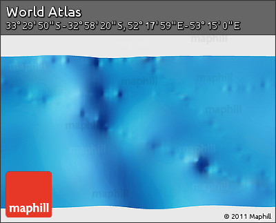 Physical 3D Map of the Area around 33° 14' 5" S, 52° 46' 29" E