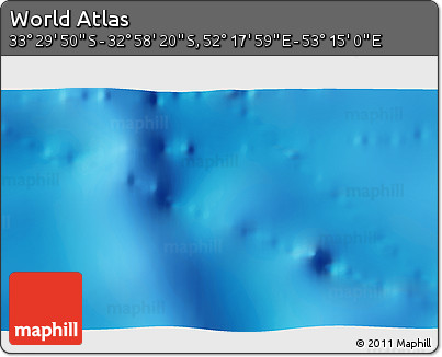 Physical 3D Map of the Area around 33° 14' 5" S, 52° 46' 29" E
