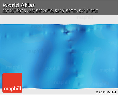 Physical 3D Map of the Area around 33° 14' 5" S, 53° 37' 30" E