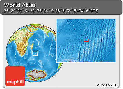 Physical Location Map of the Area around 33° 14' 5" S, 53° 37' 30" E