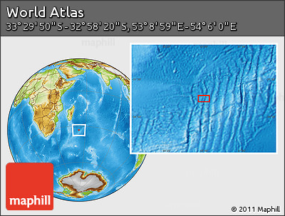 Physical Location Map of the Area around 33° 14' 5" S, 53° 37' 30" E