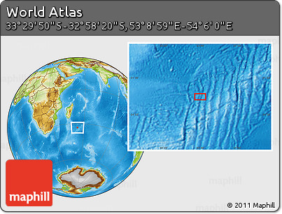 Physical Location Map of the Area around 33° 14' 5" S, 53° 37' 30" E
