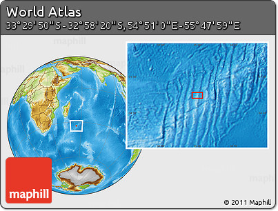 Physical Location Map of the Area around 33° 14' 5" S, 55° 19' 30" E