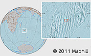 Gray Location Map of the area around 33° 14' 5" S, 56° 10' 29" E, hill shading