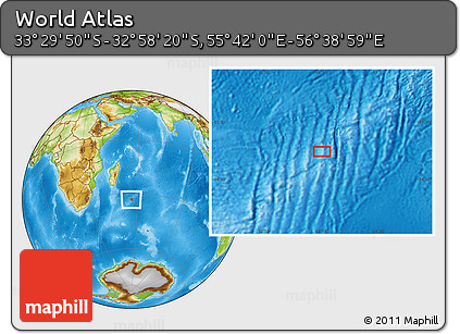 Physical Location Map of the Area around 33° 14' 5" S, 56° 10' 29" E